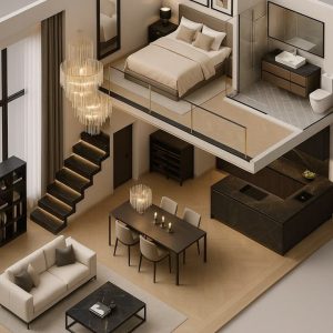 Plan de Maison type studio moderne